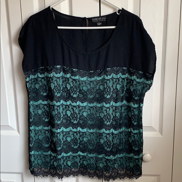 Forever 21 Tops - Black & Teal Lace Top